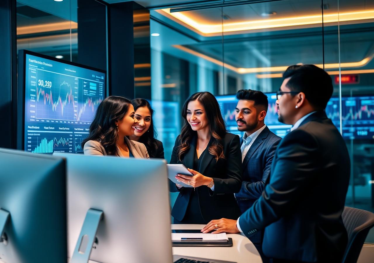 Equipo financiero profesional de LatiCapital en un ambiente fintech moderno